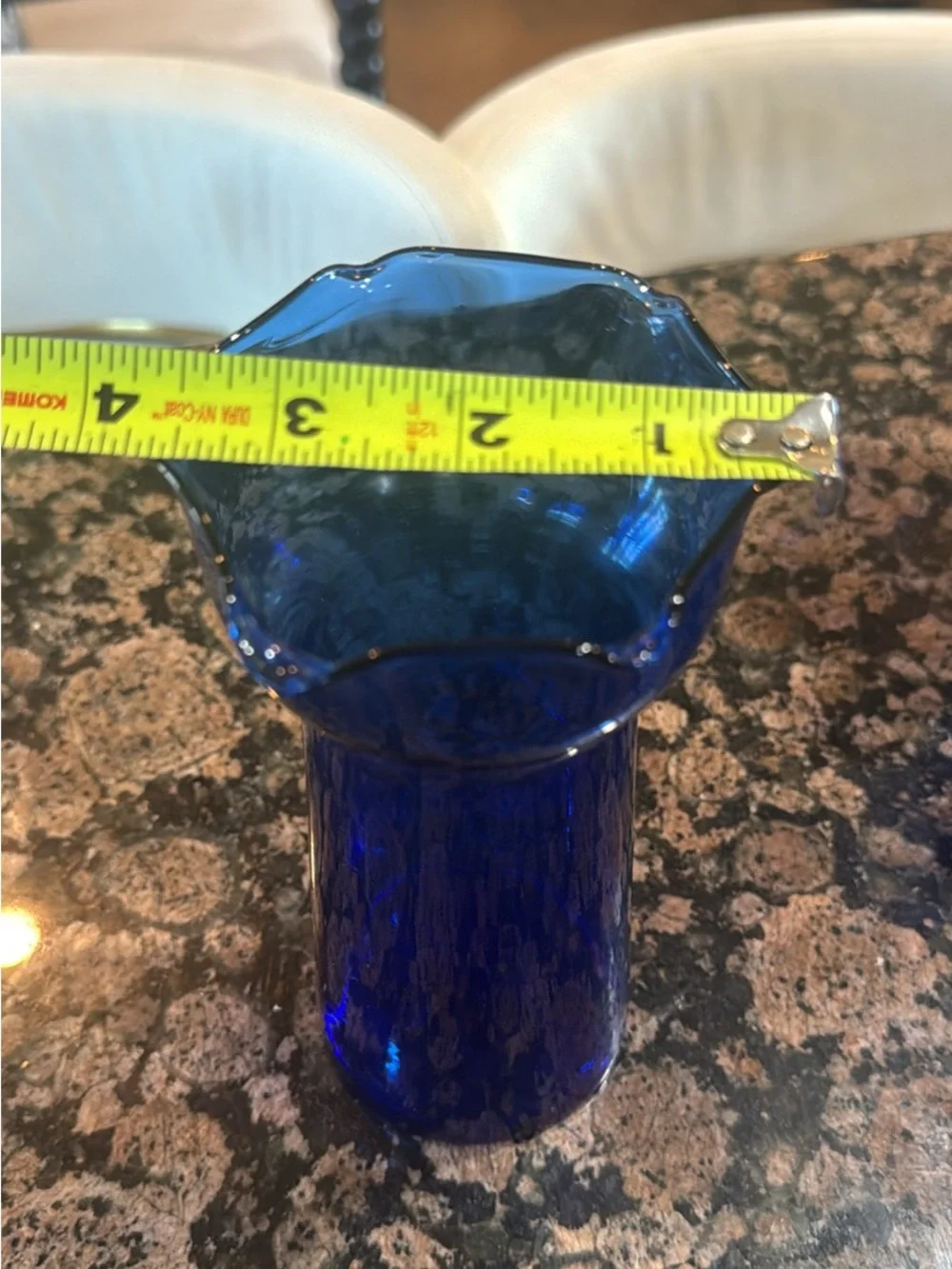 Vintage Cobalt Blue Glass Vase Ruffled Scalloped Rim Flared Tulip Chimney 7